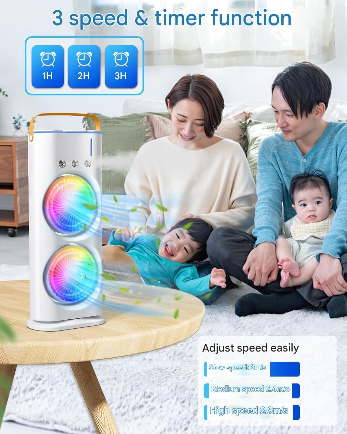 Portable Fan Double Ended Spray Fan Desk Fan with Cooler USB