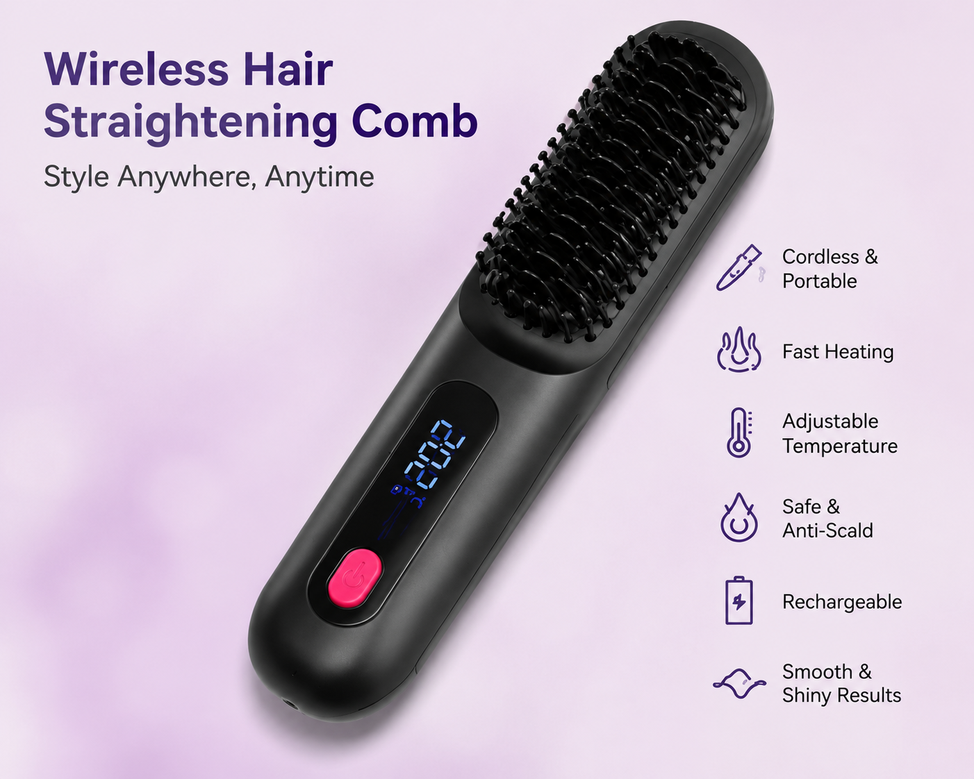 Portable wireless Hair Straightener comb