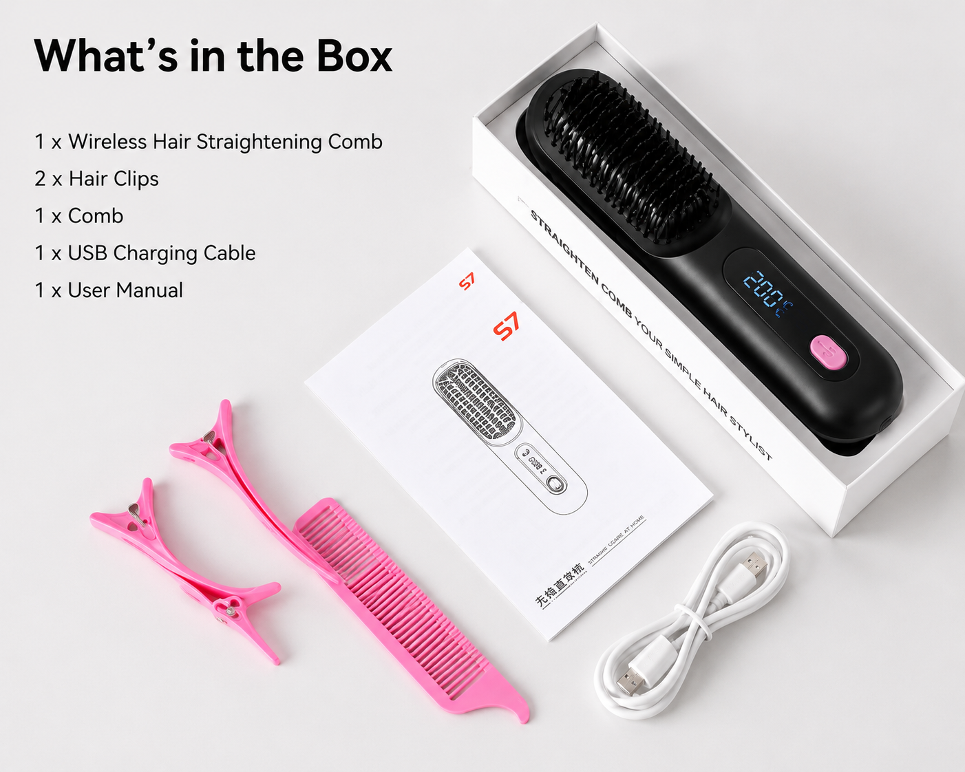 Portable wireless Hair Straightener comb