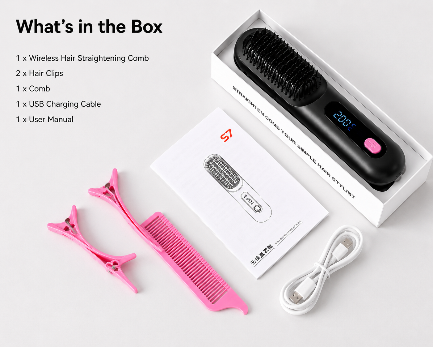 Portable wireless Hair Straightener comb