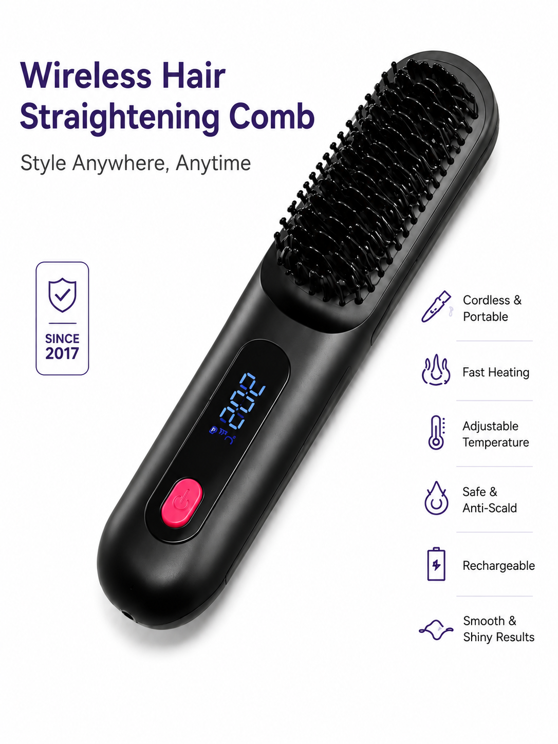 Portable wireless Hair Straightener comb